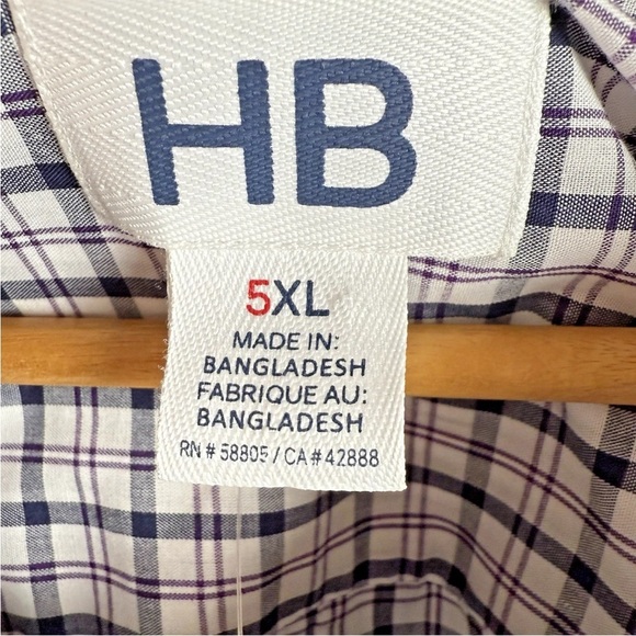 HB Harbor Bay Men’s 5XL Plaid Navy Purple Long Sleeve Shirt - Picture 5 of 7